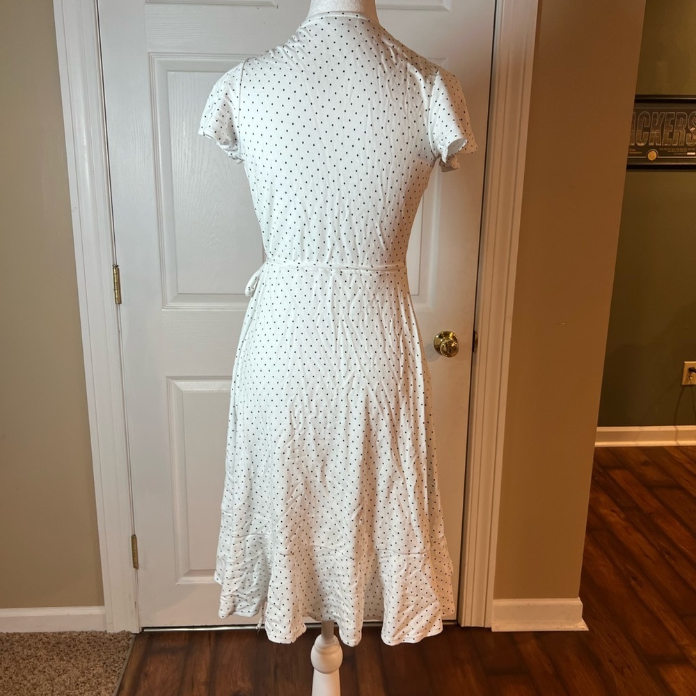 Banana Republic Women's Size XS White Black Polka Dot Wrap Dress - Picture 3 of 5